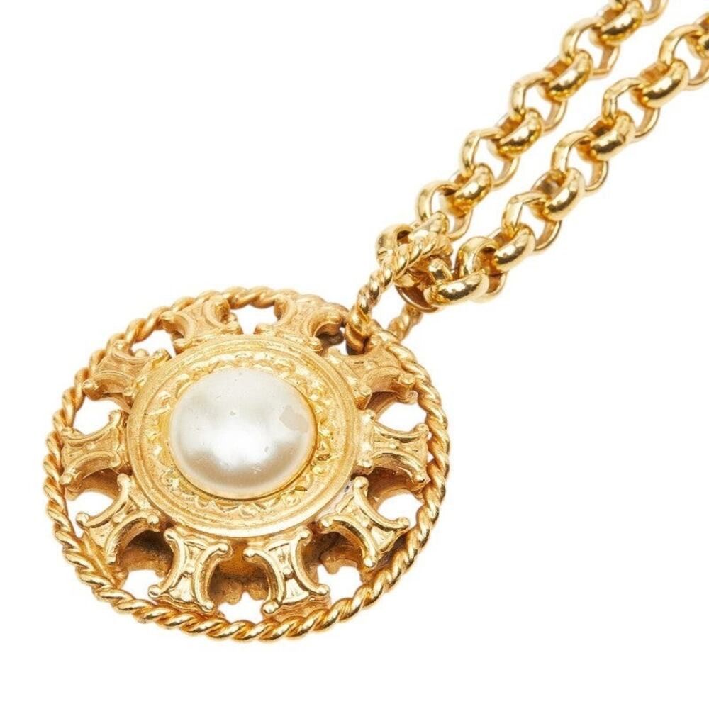 Celine Chain Pendant Necklace Gold Faux Pearl Plated